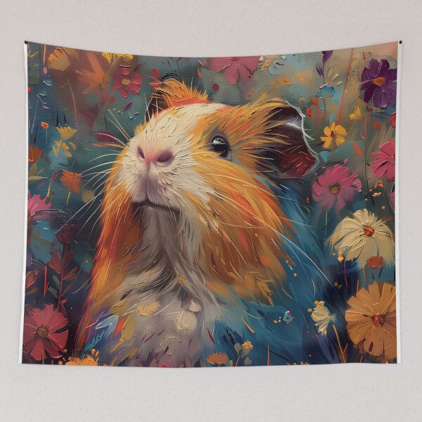 Item preview, Boho Guinea Pig in Bloom – Whimsical Floral Painting designed and sold by CuongArtLab.