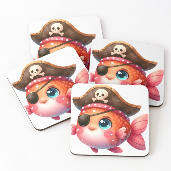 Item preview, Cute Pirate Fish Illustration – Kawaii Pirate Goldfish Clipart with Hat & Eyepatch designed and sold by LunaPixelStudio.