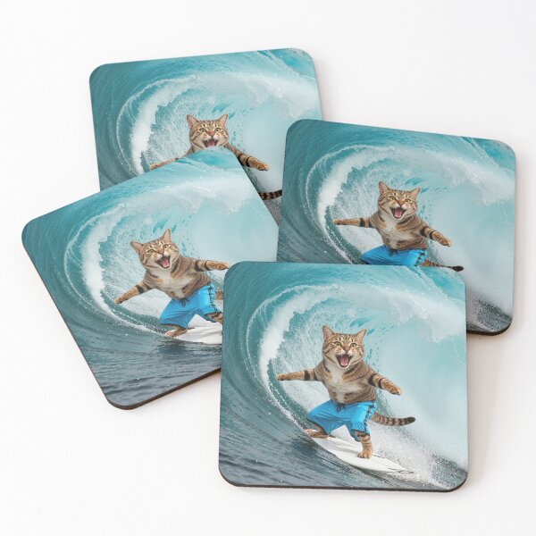 Item preview, Cool surf cat rides a breaking wave designed and sold by the art of cats and pets.