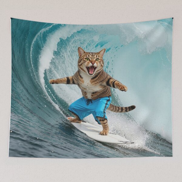 Item preview, Cool surf cat rides a breaking wave designed and sold by the art of cats and pets.