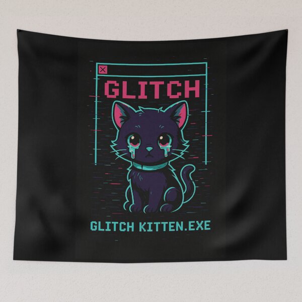 Item preview, Glitch Kitten.exe – Neon Pixel Cyber Cat designed and sold by JupiterGlitchEmpire.