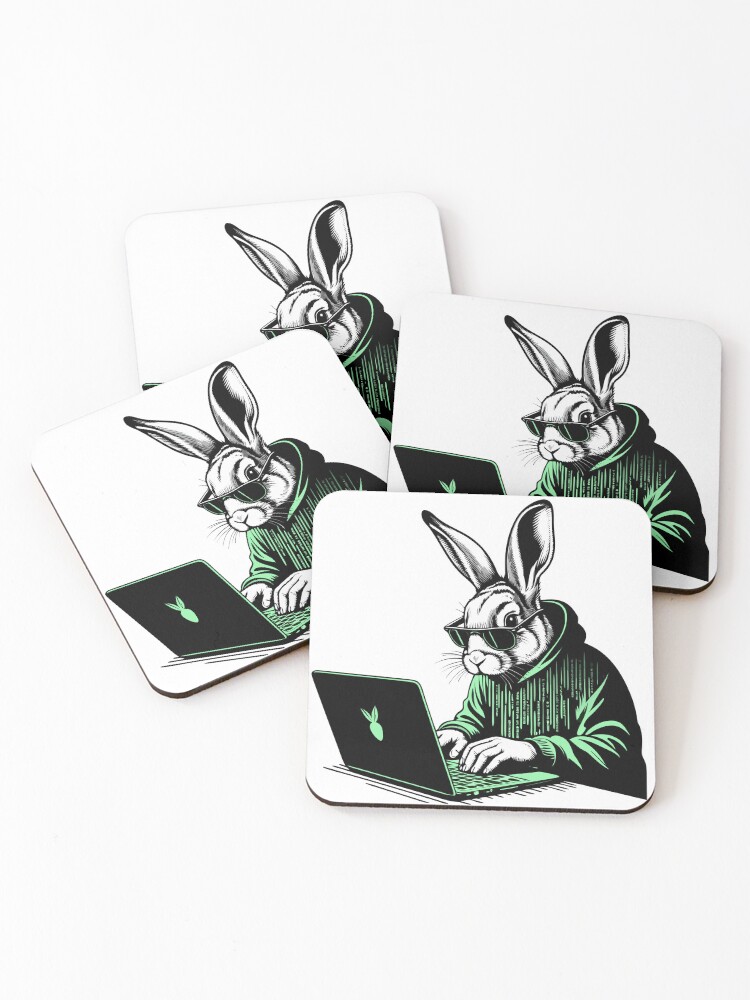 Thumbnail 1 of 5, Coasters (Set of 4), Cool Hacker Rabbit designed and sold by Lydyb-creations.