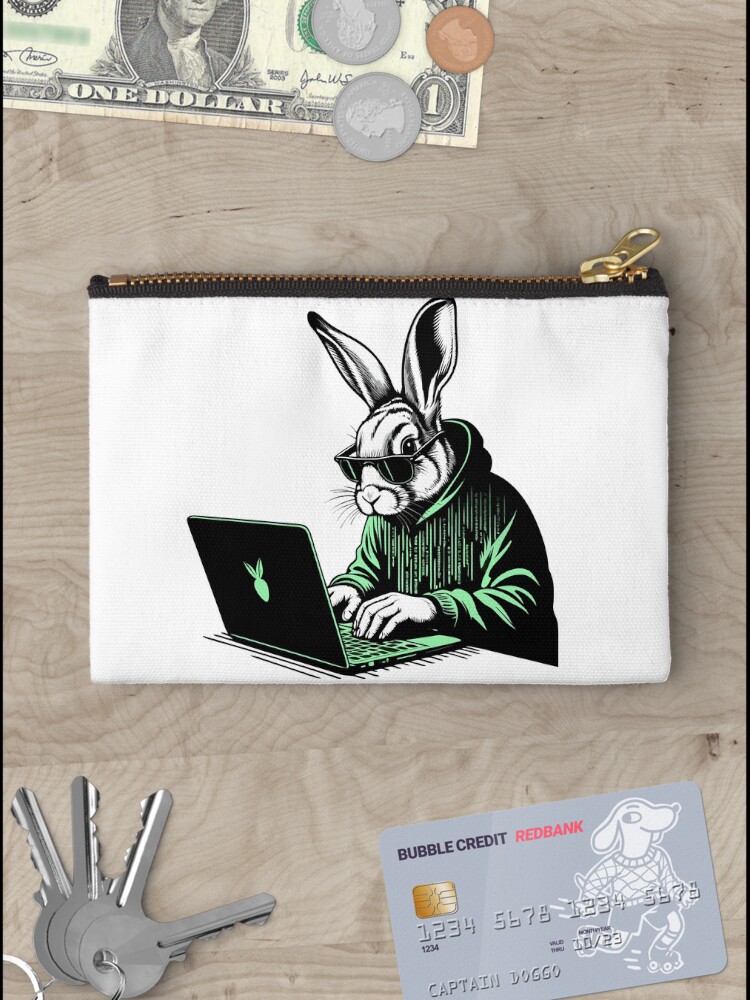 Thumbnail 3 of 4, Zipper Pouch, Cool Hacker Rabbit designed and sold by Lydyb-creations.