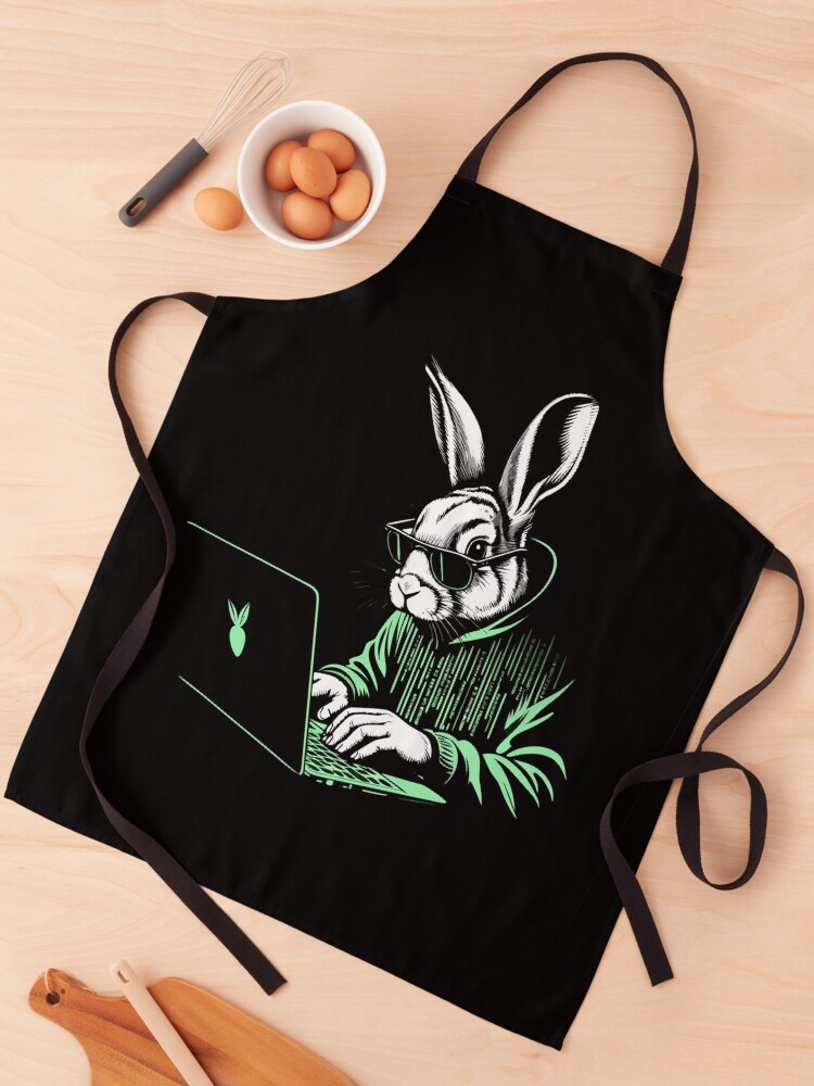 Thumbnail 1 of 6, Apron, Cool Hacker Rabbit designed and sold by Lydyb-creations.