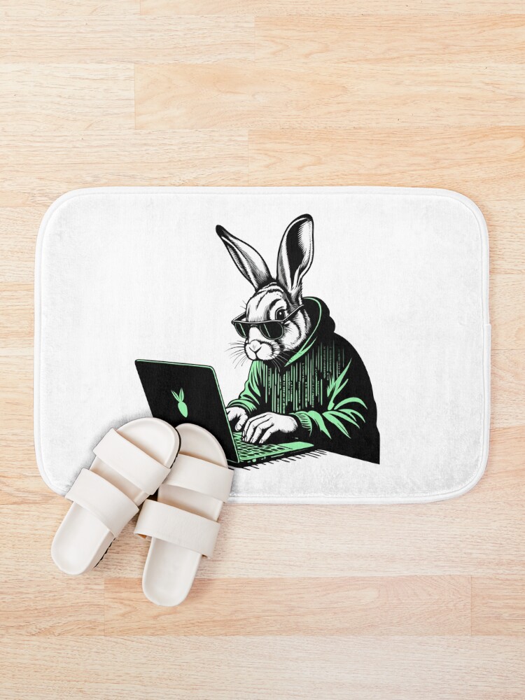 Thumbnail 1 of 6, Bath Mat, Cool Hacker Rabbit designed and sold by Lydyb-creations.