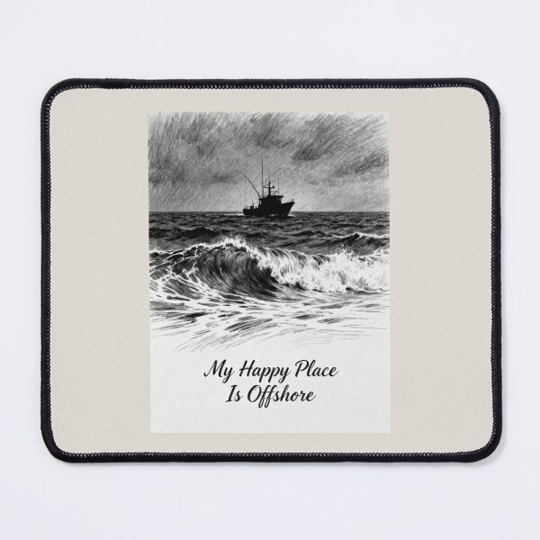 Item preview, My Happy Place Is Offshore – Deep Sea Fishing Boat Illustration designed and sold by EimSol.