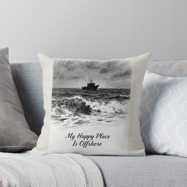 Item preview, My Happy Place Is Offshore – Deep Sea Fishing Boat Illustration designed and sold by EimSol.