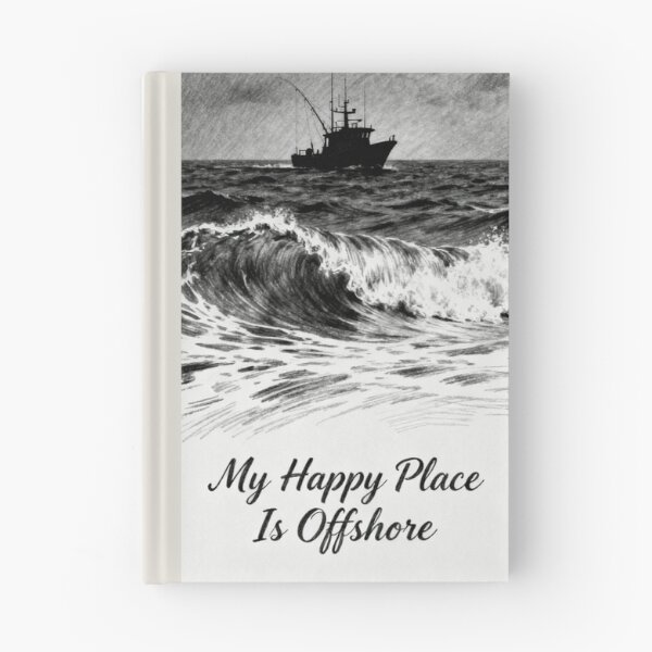 Item preview, My Happy Place Is Offshore – Deep Sea Fishing Boat Illustration designed and sold by EimSol.
