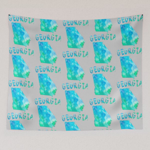 Item preview, Georgia Dream State: Vibrant Watercolor Map & Blue Splash Typography designed and sold by mashmosh.