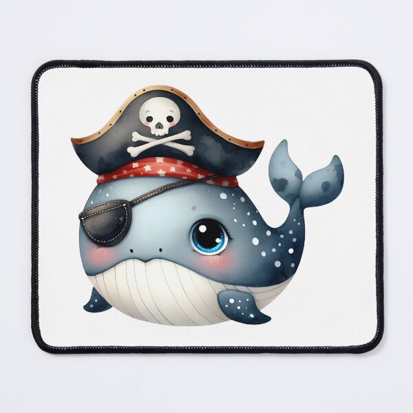 Item preview, Cute Pirate Whale Clipart – Kawaii Nautical Watercolor Illustration with Eyepatch & Pirate Hat designed and sold by LunaPixelStudio.