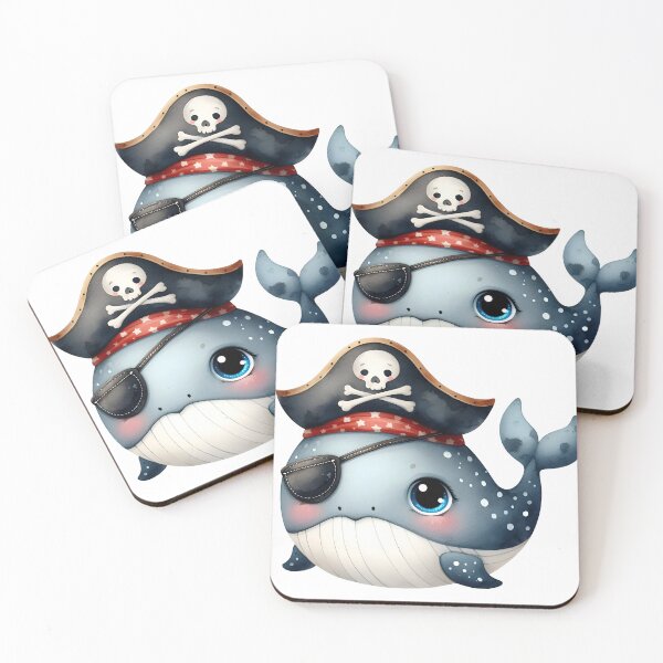 Item preview, Cute Pirate Whale Clipart – Kawaii Nautical Watercolor Illustration with Eyepatch & Pirate Hat designed and sold by LunaPixelStudio.