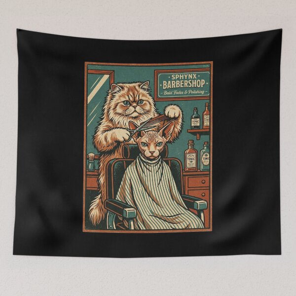 Item preview, Sphynx Meme Barbershop Funny Cat Barber Vintage Retro Grooming Art Pet Lover Gift designed and sold by Bongocomic.