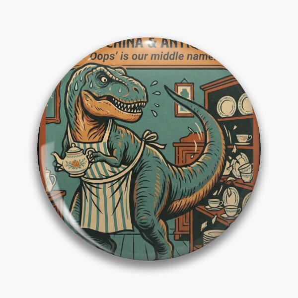 Item preview, T-REX Fine China & Antiques 'Oops' Funny Clumsy Dinosaur Tea Lover Vintage Design designed and sold by Bongocomic.