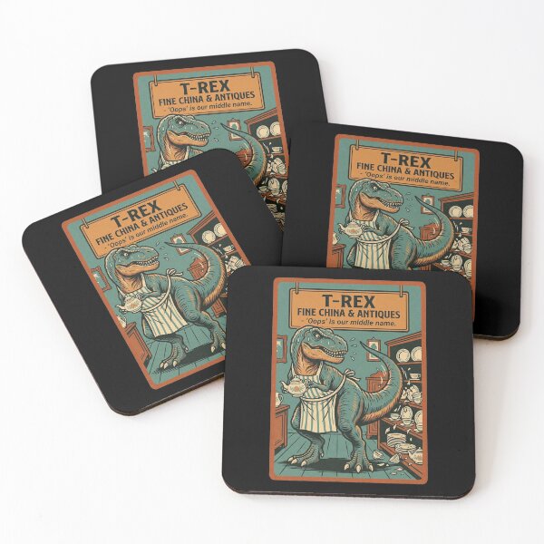 Item preview, T-REX Fine China & Antiques 'Oops' Funny Clumsy Dinosaur Tea Lover Vintage Design designed and sold by Bongocomic.