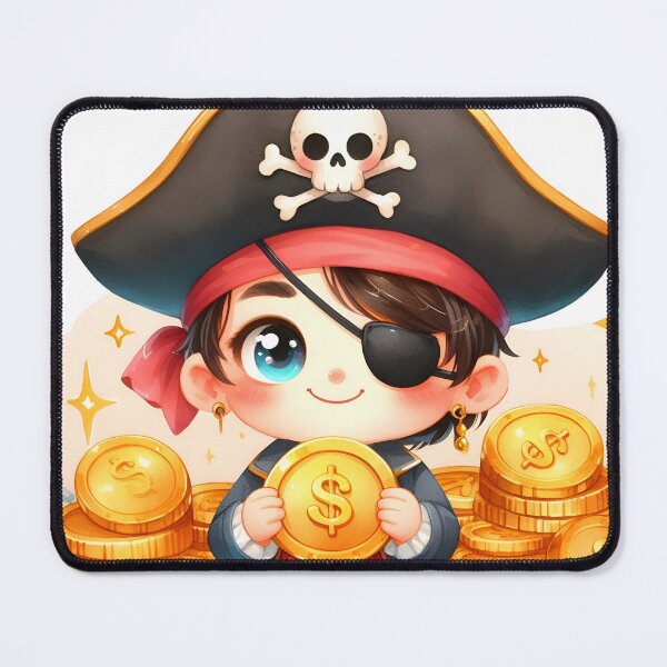 Item preview, Cute Pirate Boy with Gold Coins Clipart – Chibi Treasure Pirate, Watercolor Cartoon Illustration designed and sold by LunaPixelStudio.