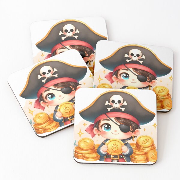Item preview, Cute Pirate Boy with Gold Coins Clipart – Chibi Treasure Pirate, Watercolor Cartoon Illustration designed and sold by LunaPixelStudio.