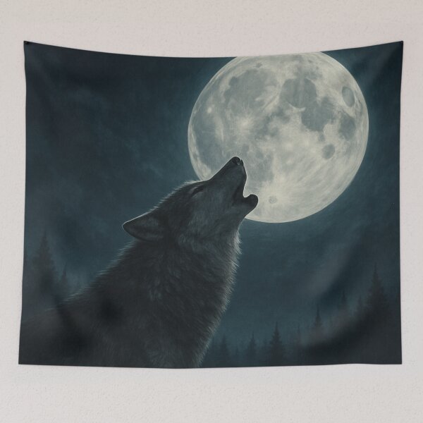 Artikelvorschau, Wolf heult den Mond im verschneiten Wald an – Tierdarstellungen vom Nachthimmel entworfen und verkauft von Diamond-C.