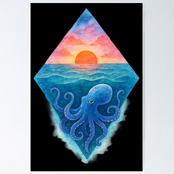 Item preview, Watercolor Octopus Sunset designed and sold by Planetporridge.