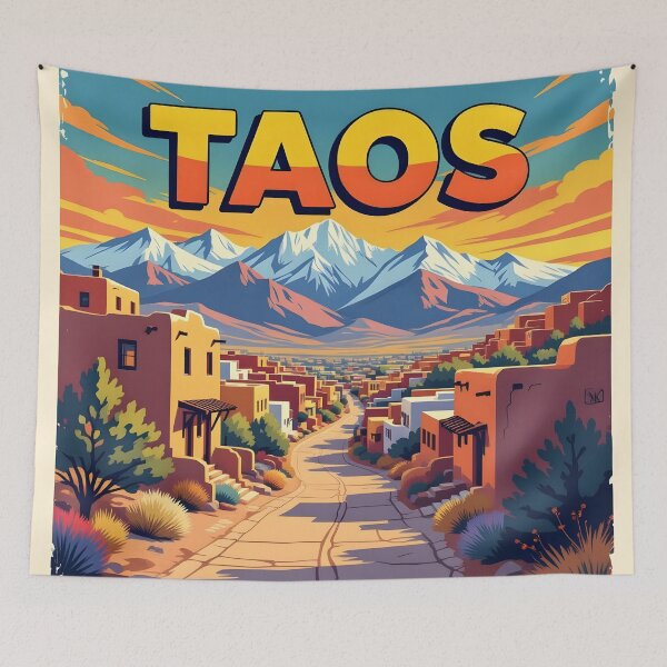Item preview, Taos, New Mexico, USA: Vintage-Style Painterly Travel Poster designed and sold by LSVart.