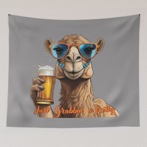 Item preview, Funny Camel Just Grabbin' a Frothy: Funny Camel Enjoying a Beer – Comedy Camel Drinking T-Shirt designed and sold by Grang Art Artistic Designs.