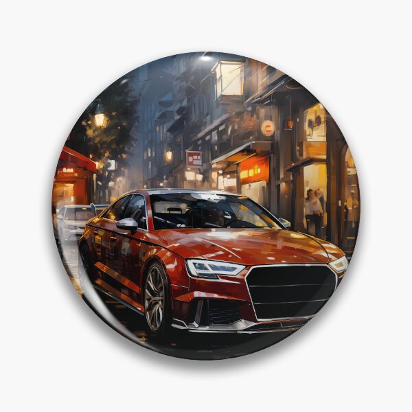 Item preview, Compact sports car cruising through narrow rainy night market designed and sold by RevUpDesign.