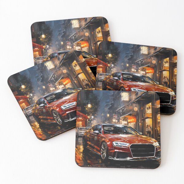 Item preview, Compact sports car cruising through narrow rainy night market designed and sold by RevUpDesign.