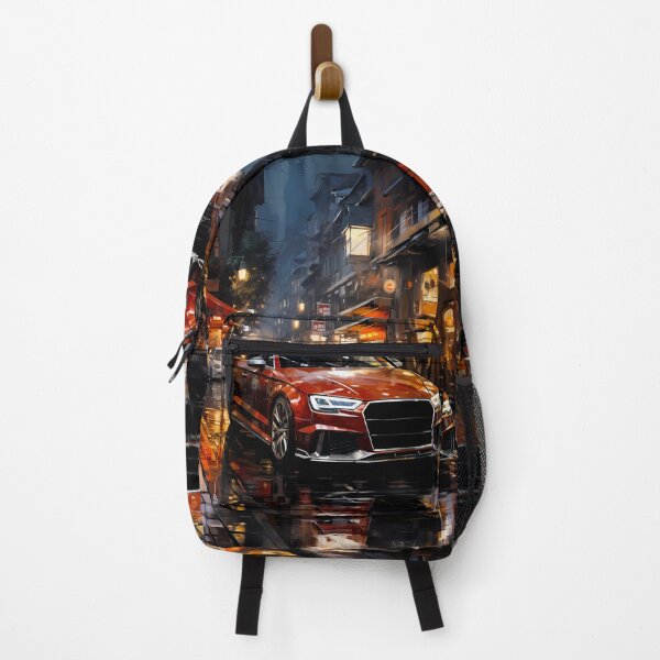 Item preview, Compact sports car cruising through narrow rainy night market designed and sold by RevUpDesign.