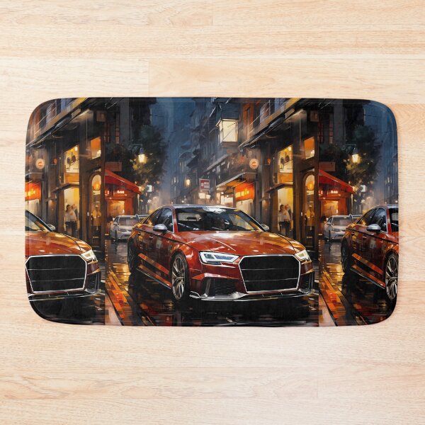 Item preview, Compact sports car cruising through narrow rainy night market designed and sold by RevUpDesign.