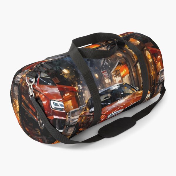 Item preview, Compact sports car cruising through narrow rainy night market designed and sold by RevUpDesign.