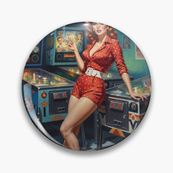Item preview, Retro Pinball Wizard Pinup Girl - 1950s Arcade & Red Polka Dots designed and sold by Art's Diner.