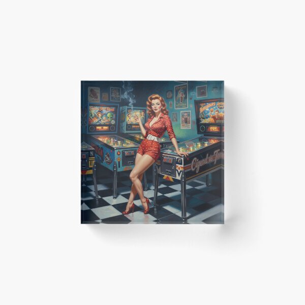 Item preview, Retro Pinball Wizard Pinup Girl - 1950s Arcade & Red Polka Dots designed and sold by Art's Diner.
