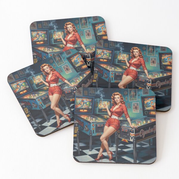 Item preview, Retro Pinball Wizard Pinup Girl - 1950s Arcade & Red Polka Dots designed and sold by Art's Diner.