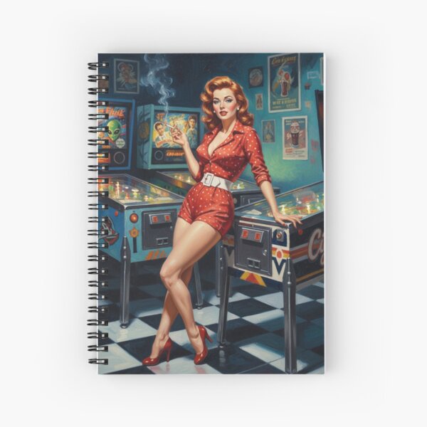 Item preview, Retro Pinball Wizard Pinup Girl - 1950s Arcade & Red Polka Dots designed and sold by Art's Diner.