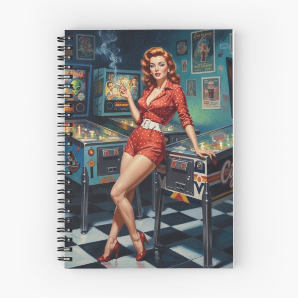 Item preview, Retro Pinball Wizard Pinup Girl - 1950s Arcade & Red Polka Dots designed and sold by Art's Diner.