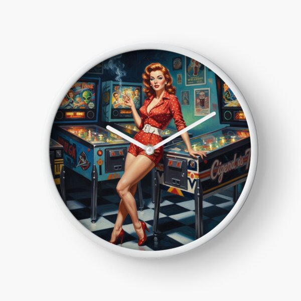 Item preview, Retro Pinball Wizard Pinup Girl - 1950s Arcade & Red Polka Dots designed and sold by Art's Diner.