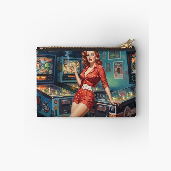 Item preview, Retro Pinball Wizard Pinup Girl - 1950s Arcade & Red Polka Dots designed and sold by Art's Diner.