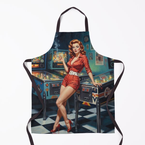 Item preview, Retro Pinball Wizard Pinup Girl - 1950s Arcade & Red Polka Dots designed and sold by Art's Diner.