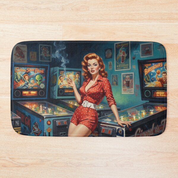 Item preview, Retro Pinball Wizard Pinup Girl - 1950s Arcade & Red Polka Dots designed and sold by Art's Diner.