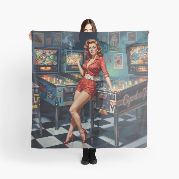 Item preview, Retro Pinball Wizard Pinup Girl - 1950s Arcade & Red Polka Dots designed and sold by Art's Diner.