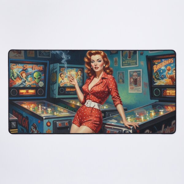Item preview, Retro Pinball Wizard Pinup Girl - 1950s Arcade & Red Polka Dots designed and sold by Art's Diner.