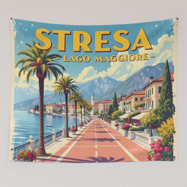 Item preview, Stresa, Lake Maggiore, Italy: Vintage-Style Painterly Travel Poster designed and sold by LSVart.