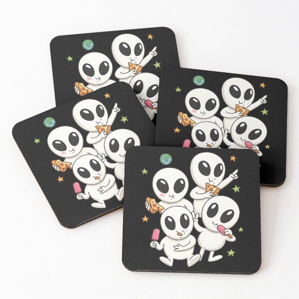 Item preview, Funny Kawaii Alien Extraterrestrial Squad Eating Snacks designed and sold by DrawHandArt.