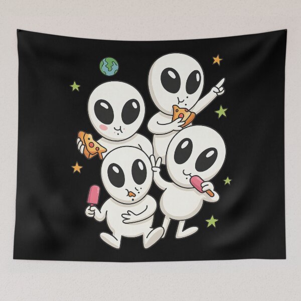 Item preview, Funny Kawaii Alien Extraterrestrial Squad Eating Snacks designed and sold by DrawHandArt.