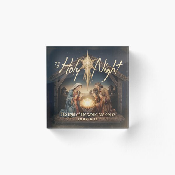 Artikelvorschau, O heilige Nacht – Krippenszene – Das Licht der Welt ist gekommen (Johannes 8,12) – Christlicher Kunstdruck/Poster entworfen und verkauft von grmnts by KCC.