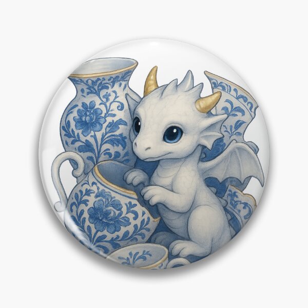 Item preview, Porcelain Dragon Mishap / Cute White Dragon in Blue China Teacups designed and sold by Hatchling Hollow.