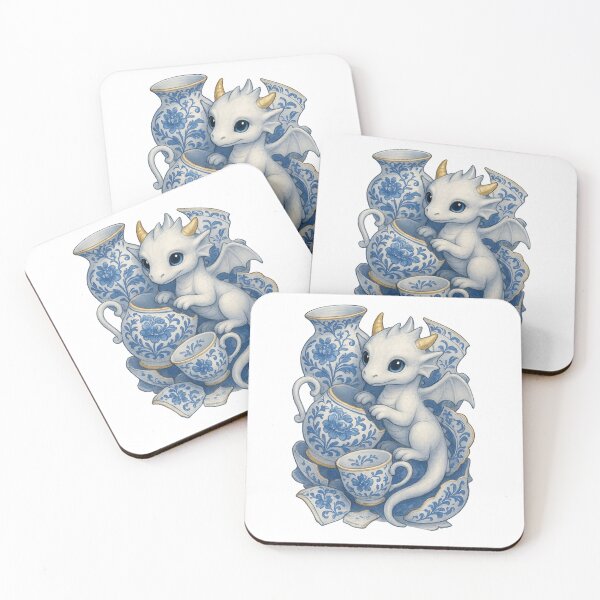 Item preview, Porcelain Dragon Mishap / Cute White Dragon in Blue China Teacups designed and sold by Hatchling Hollow.