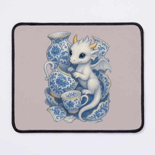 Item preview, Porcelain Dragon Mishap / Cute White Dragon in Blue China Teacups designed and sold by Hatchling Hollow.