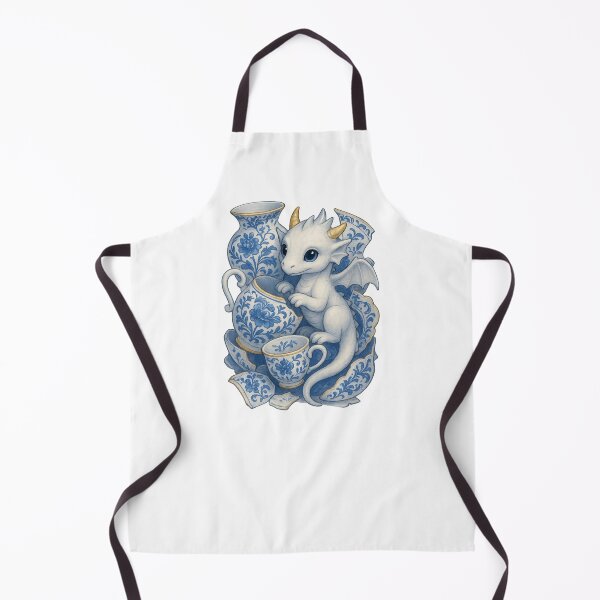 Item preview, Porcelain Dragon Mishap / Cute White Dragon in Blue China Teacups designed and sold by Hatchling Hollow.