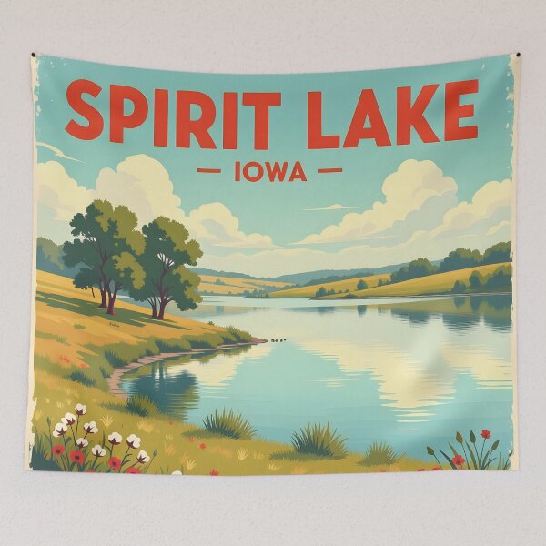 Artikelvorschau, Spirit Lake, Iowa, USA: Reiseplakat im Vintage-Stil mit malerischem Motiv entworfen und verkauft von LSVart.