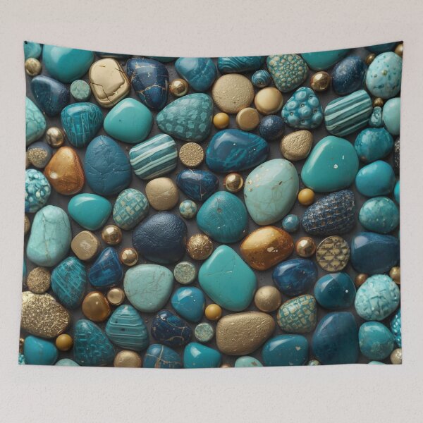 Item preview, Turquoise and Gold Gemstone Pattern Art designed and sold by LakLuxe studio .